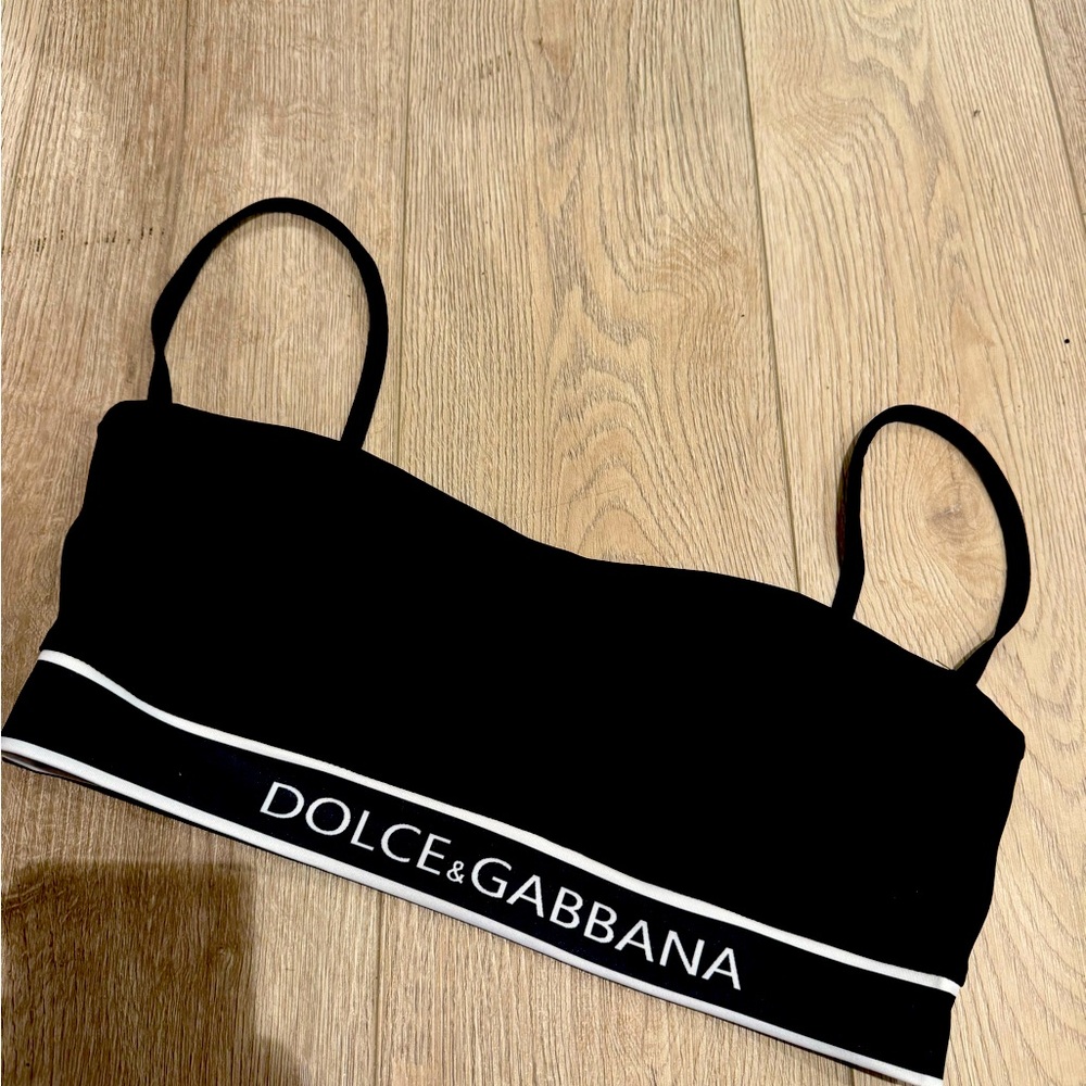 Dolce & Gabbana Black Logo Band Crop Cami